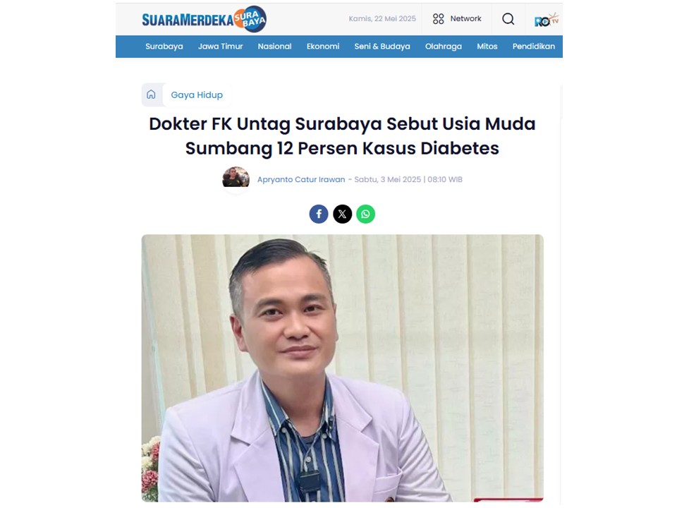 Dokter FK Untag Surabaya Sebut Usia Muda Sumbang 12 Persen Kasus Diabetes