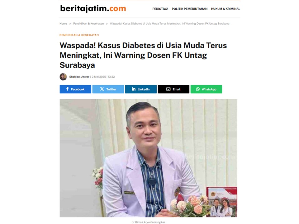 Waspada! Kasus Diabetes di Usia Muda Terus Meningkat, Ini Warning Dosen FK Untag Surabaya
