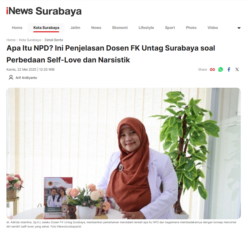 Apa Itu NPD? Ini Penjelasan Dosen FK Untag Surabaya soal Perbedaan Self-Love dan Narsistik