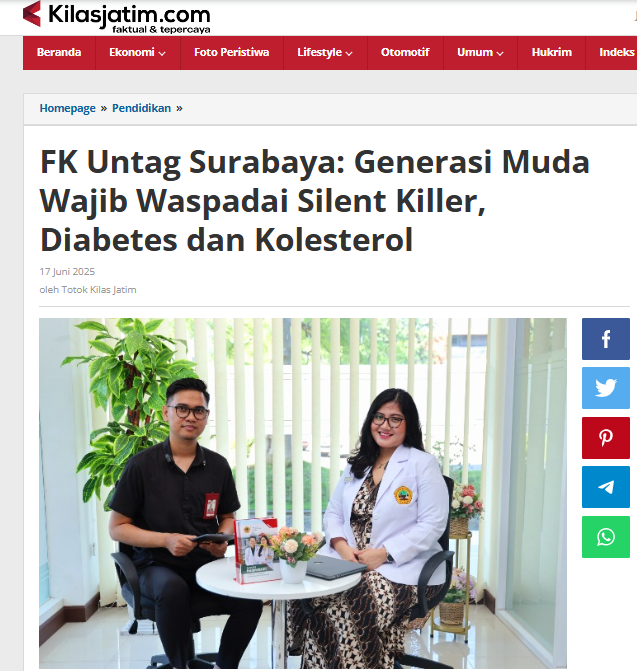 FK Untag Surabaya: Generasi Muda Wajib Waspadai Silent Killer, Diabetes dan Kolesterol