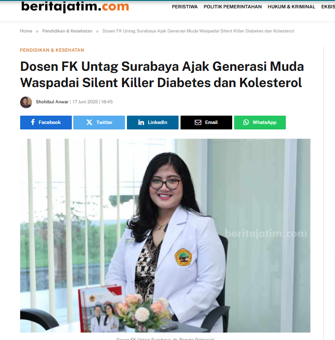 Dosen FK Untag Surabaya Ajak Generasi Muda Waspadai Silent Killer Diabetes dan Kolesterol