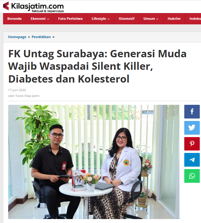 FK Untag Surabaya: Generasi Muda Wajib Waspadai Silent Killer, Diabetes dan Kolesterol