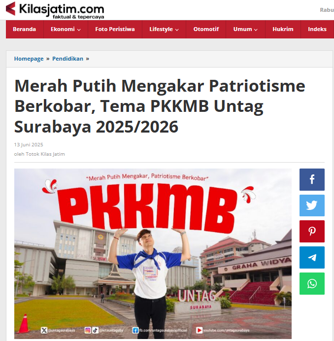 Merah Putih Mengakar Patriotisme Berkobar, Tema PKKMB Untag Surabaya 2025/2026