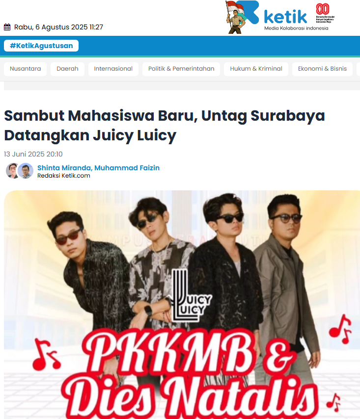 Sambut Mahasiswa Baru, Untag Surabaya Datangkan Juicy Luicy  