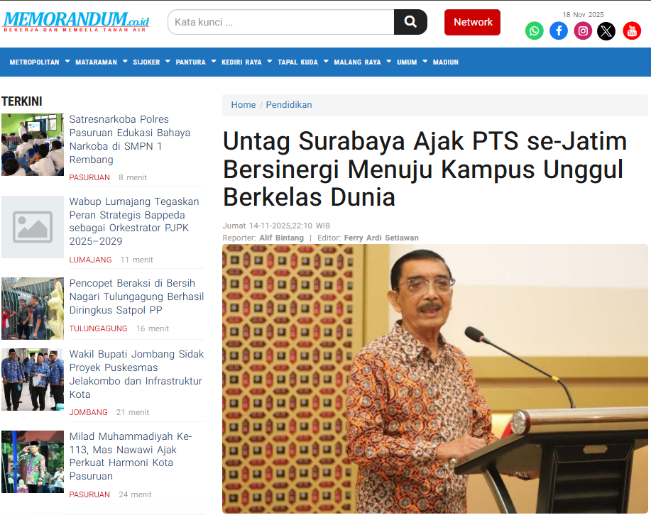 Untag Surabaya Ajak PTS se-Jatim Bersinergi Menuju Kampus Unggul Berkelas Dunia