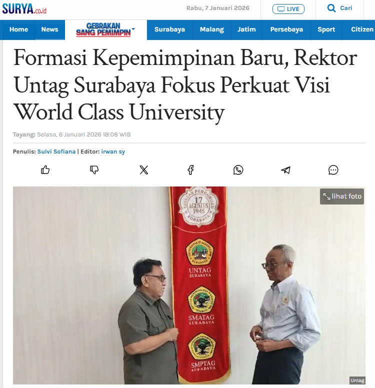 Formasi Kepemimpinan Baru, Rektor Untag Surabaya Fokus Perkuat Visi World Class University 