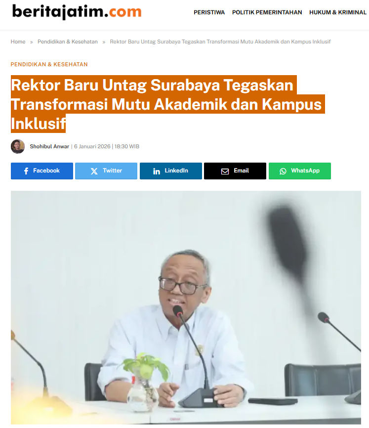 Rektor Baru Untag Surabaya Tegaskan Transformasi Mutu Akademik dan Kampus Inklusif