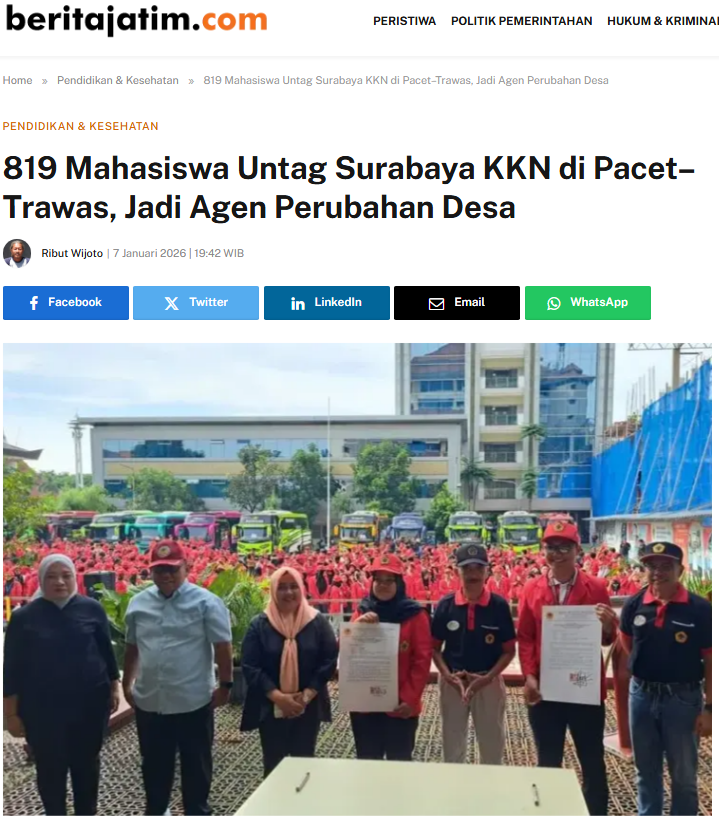 819 Mahasiswa Untag Surabaya KKN di Pacet–Trawas, Jadi Agen Perubahan Desa