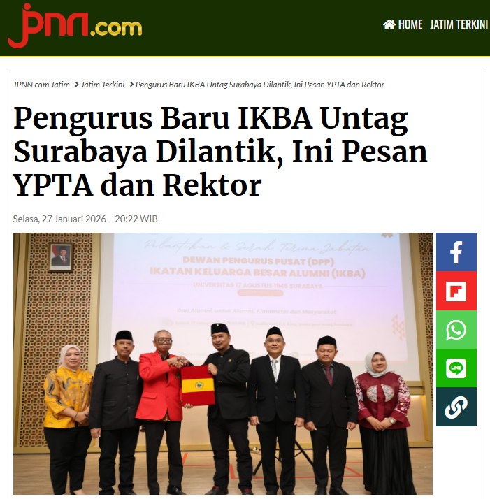 Pengurus Baru IKBA Untag Surabaya Dilantik, Ini Pesan YPTA dan Rektor 