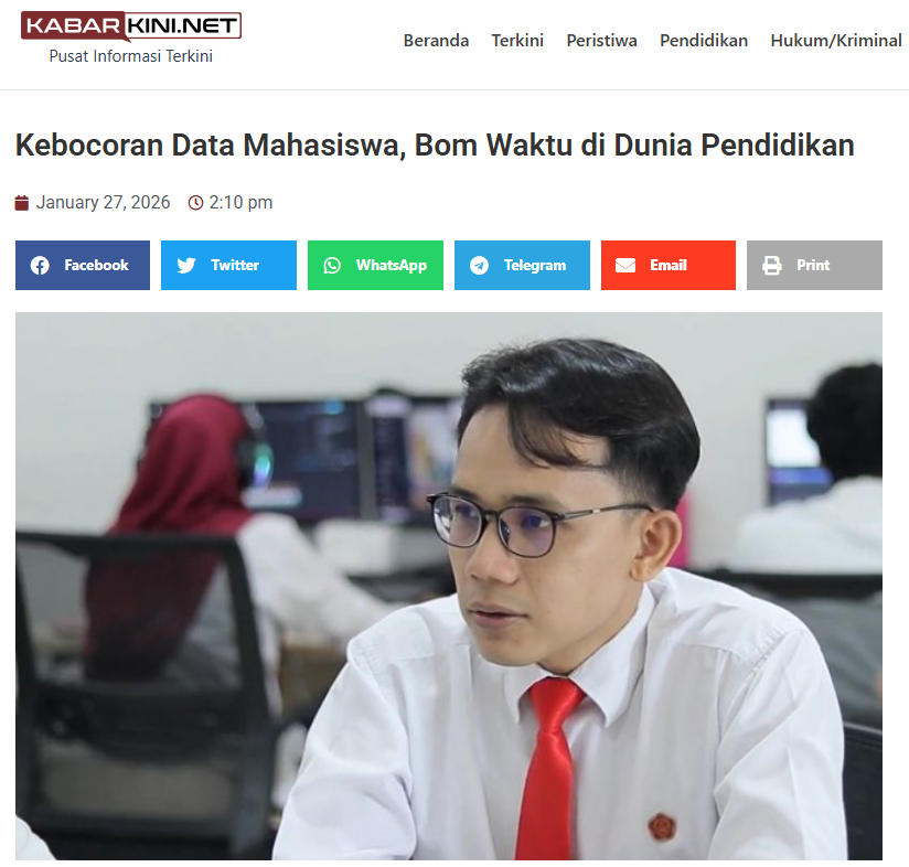 Kebocoran Data Mahasiswa, Bom Waktu di Dunia Pendidikan
