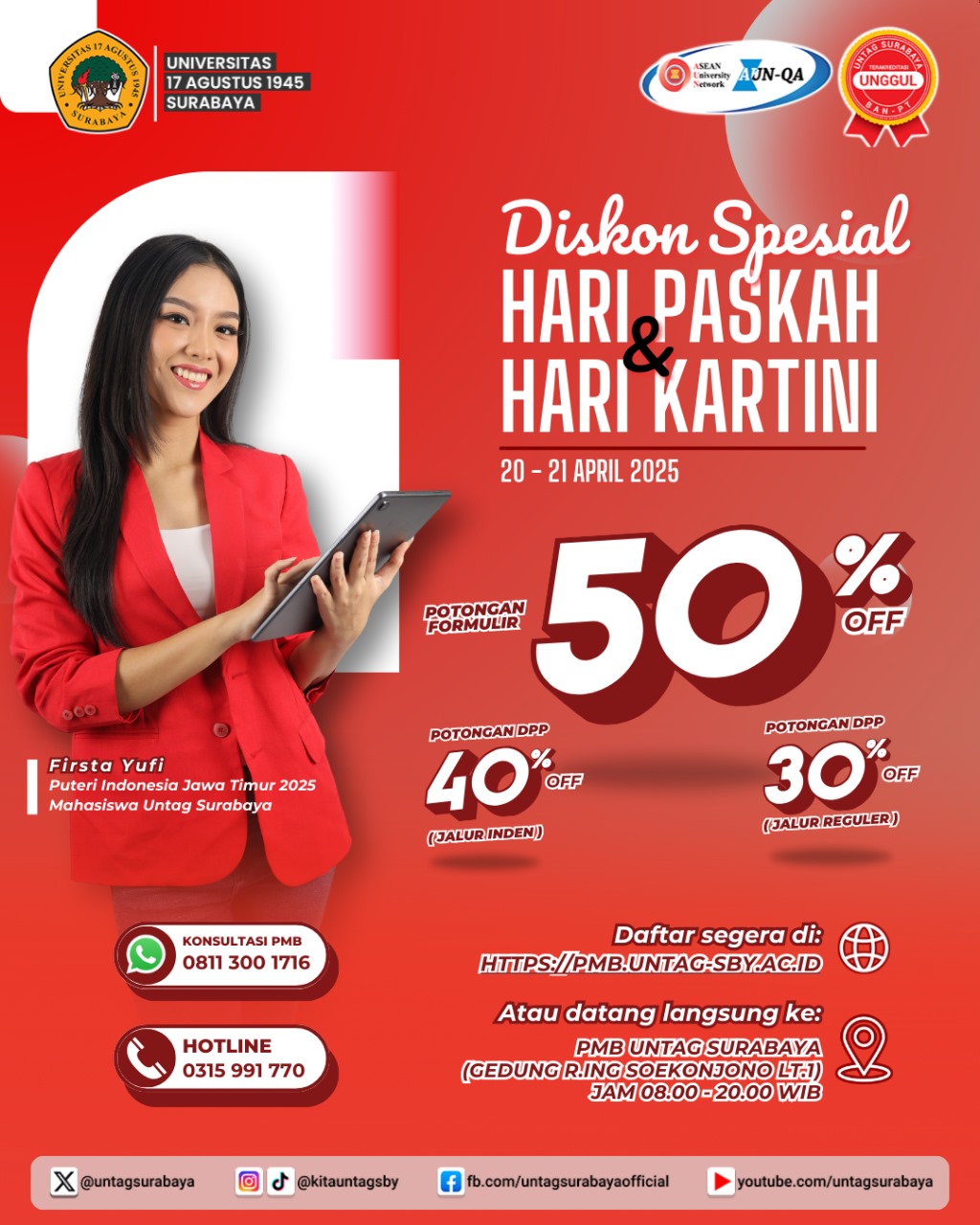 Diskon Formulir Pendaftaran Mahasiswa Baru Untag Surabaya  Spesial Hari Paskah dan Hari Kartini