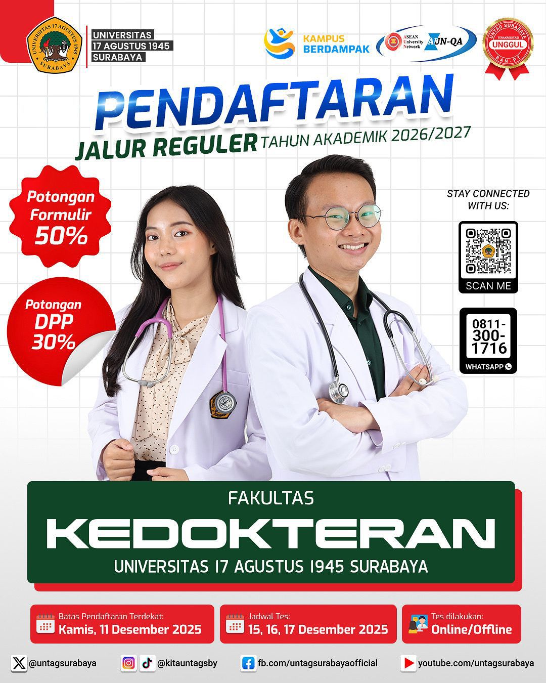 Pendaftaran Mahasiswa Baru Fakultas Kedokteran Deadline Bulan Desember 2025